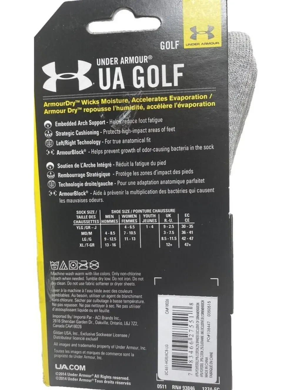 Under Armour UA Golf ArmouDry Men’s Large Moisture-Wicking Golf Socks – New